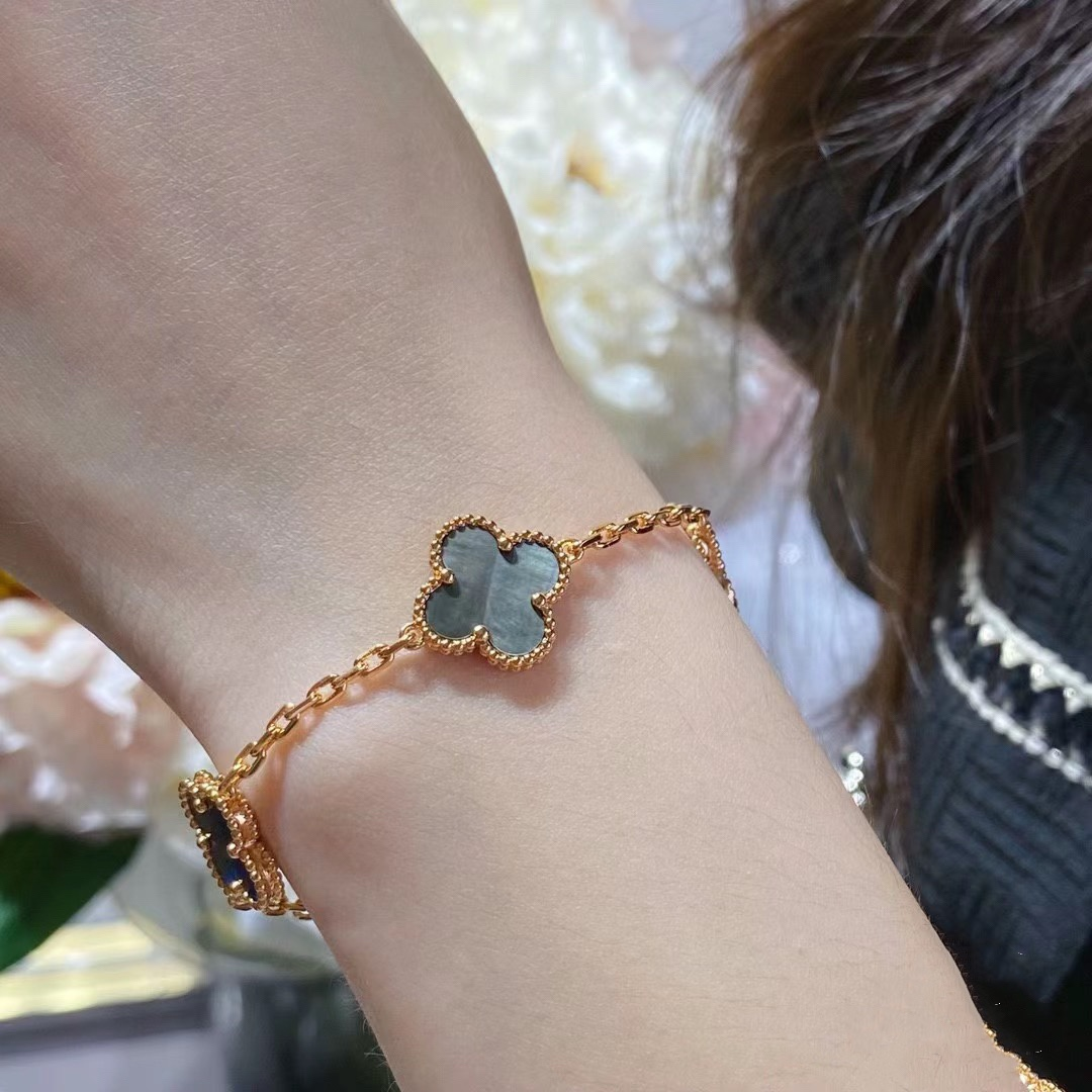 VCA Grey Clover Vintage Alhambra Bracelet, 5 Motifs - Original Replica Club