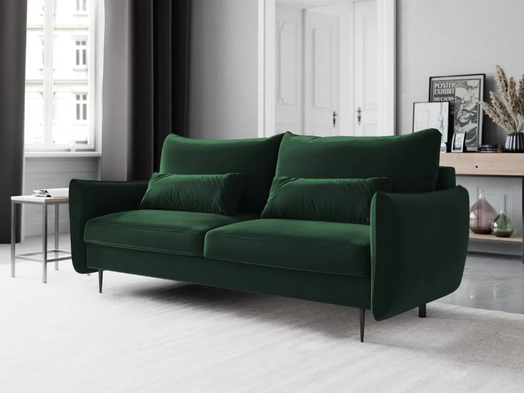 Mueblestop - Sofá cama con baúl de almacenaje Mueblestop 3 plazas de terciopelo verde botella - 222x105x90cm NANV98339