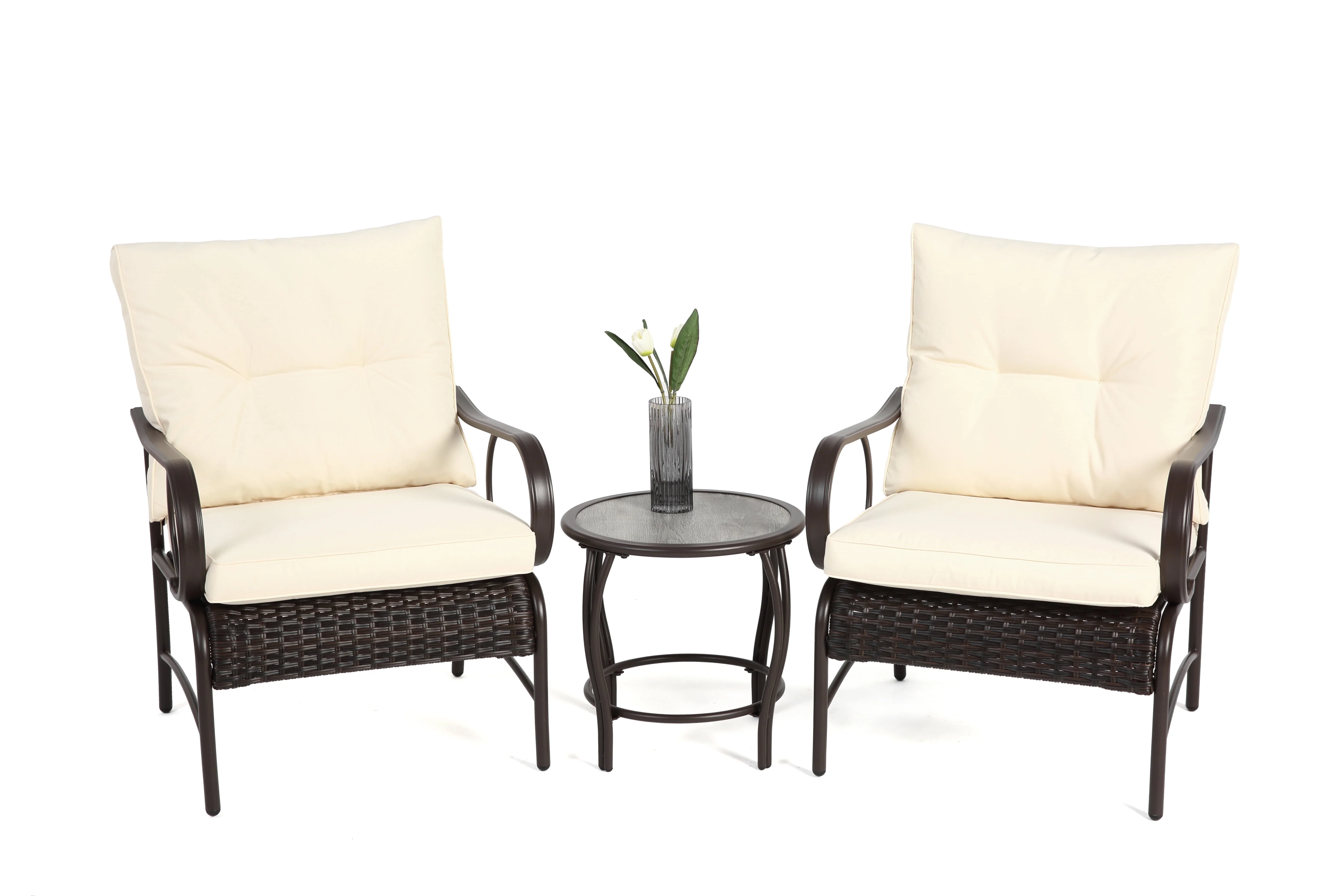 Villeston 3 Piece Outdoor Wicker Conversation Patio Set, with 2 Chairs, Table for Porch Garden,Blue - Image 21