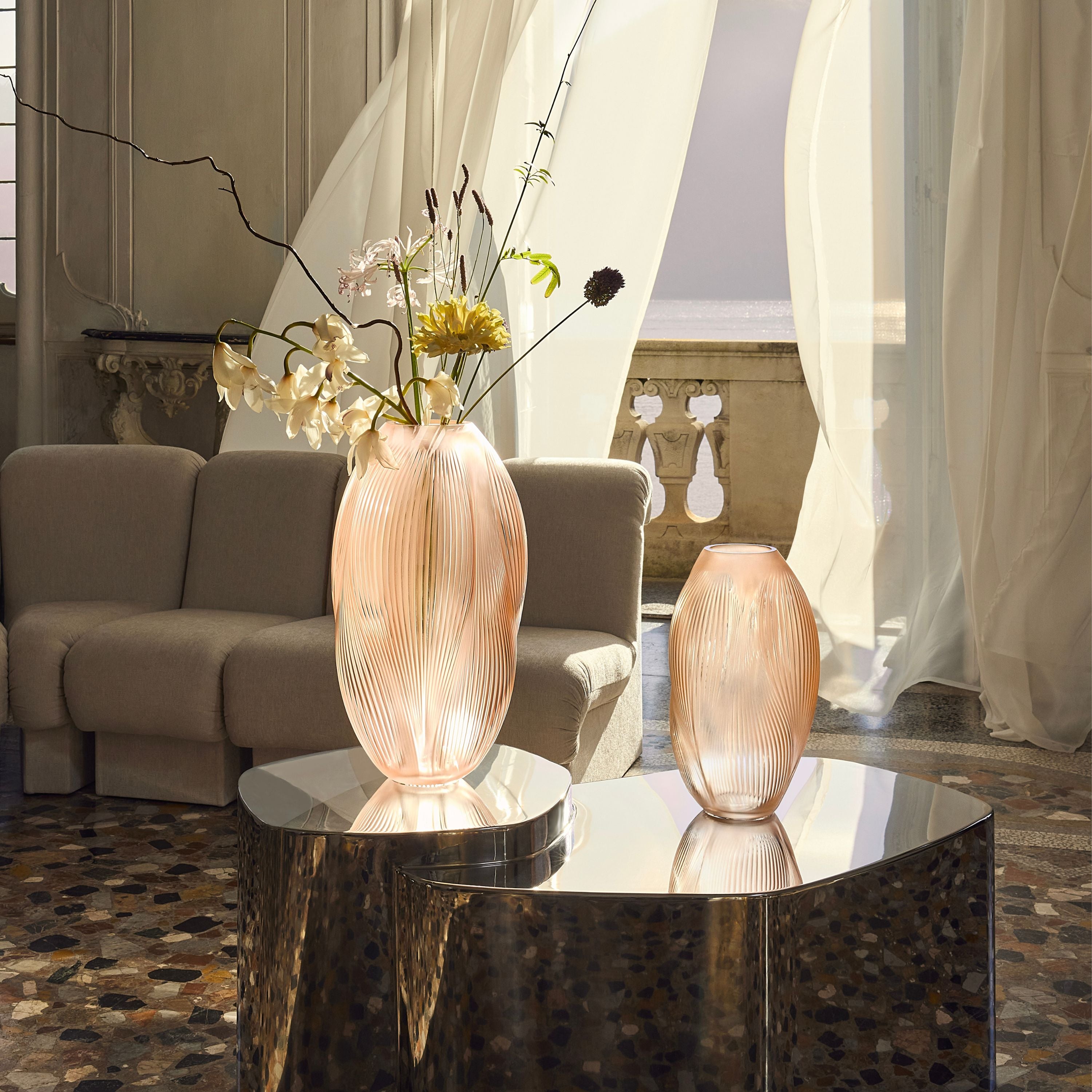VASE ALIZÉ À LA FEUILLE D'OR ROSE - CRISTAL INCOLORE À LA FEUILLE D'OR ROSE