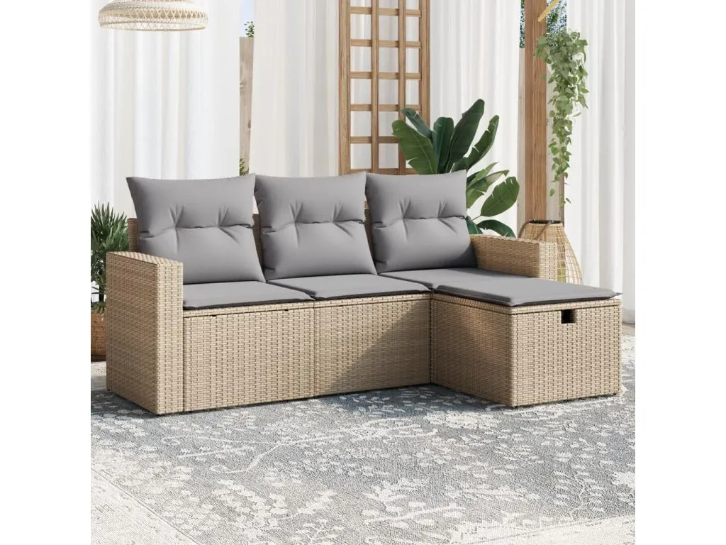 Juego de sofás jardín con cojines beige mezcla 4 piezas ratán PE citt67775