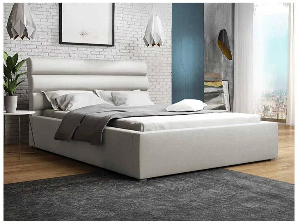 Cama Nidovia doble tapizada gris 140x200 cm con somieres 160x223x100 cm. tju1703119