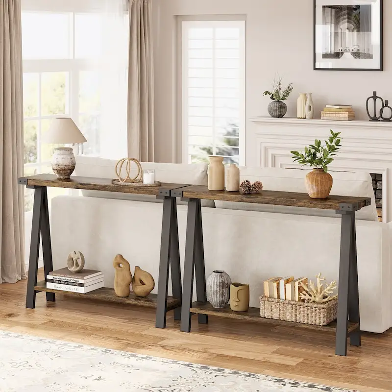 2-Tier Entryway Sofa Table with Storage Shelf