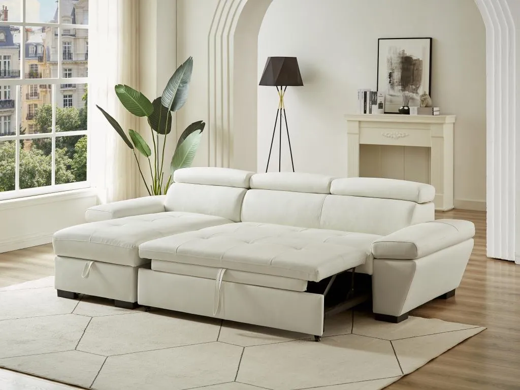 Sofá cama rinconero de piel Mueblesclasic - Blanco - Ángulo izquierdo