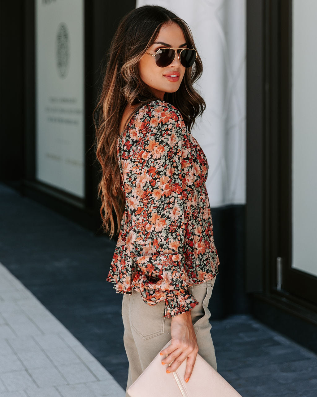 Uncertain Love Floral Front Tie Top - Brown - Se7enfashion