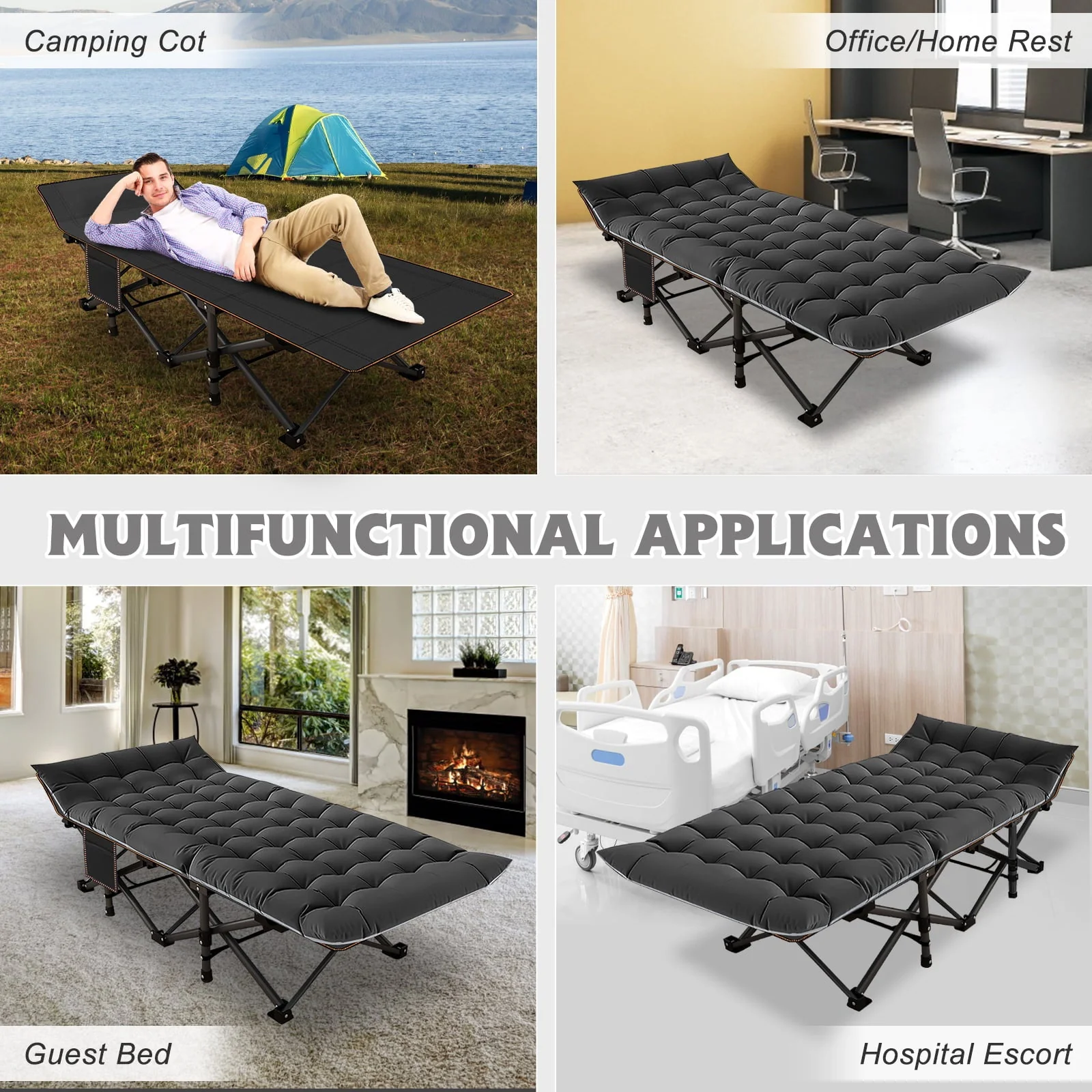 MOPHOTO Adults Folding Camping Cot, Oxford Folding Cot Portable Outdoor Military Sleeping Bed, Camping Cot with Mattress&Carry Bag, 75" x 28"x 14" - Image 7