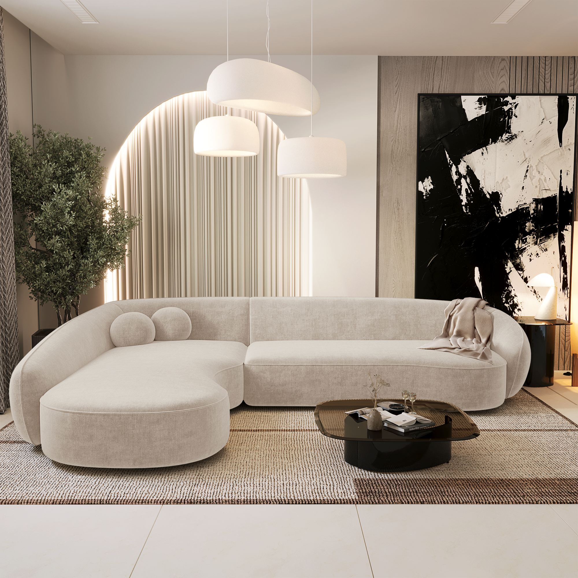 Hoekbanken links COOPER 4 personen Zacht geweven stof Crème