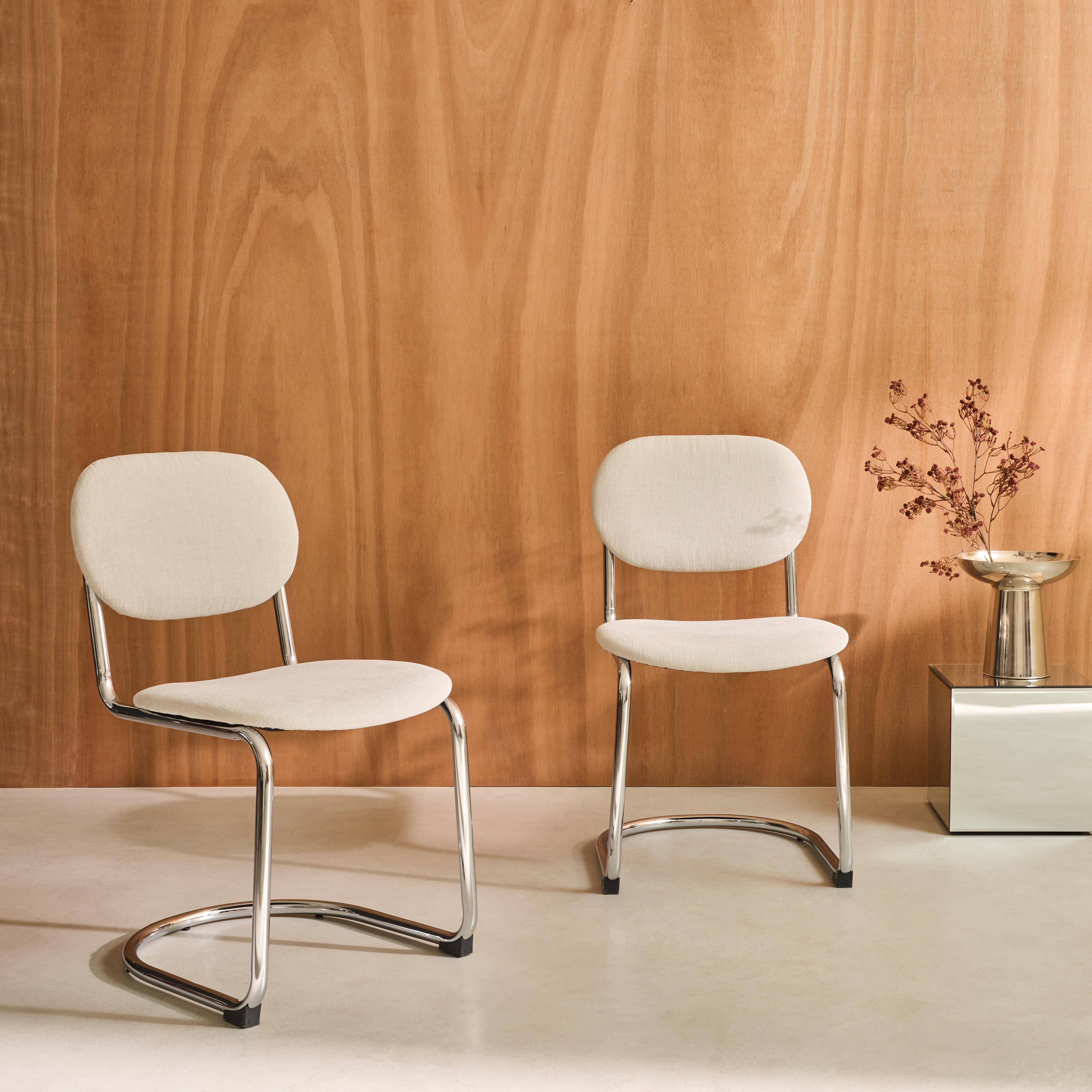 Maloa tela - Silla cantilever redondeada de metal, tela chenille y patas cromadas ,set de 2