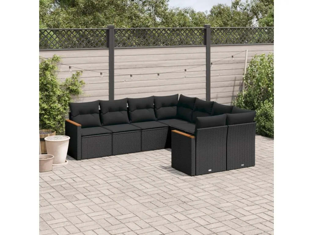 Set de sofás de jardín 8 piezas y cojines ratán sintético negro 19025NSCK