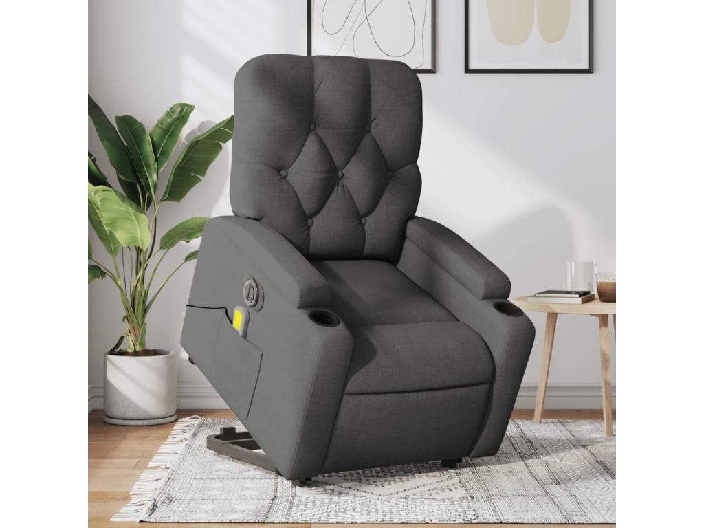 Sillón de masaje eléctrico reclinable elevable tela gris oscuro