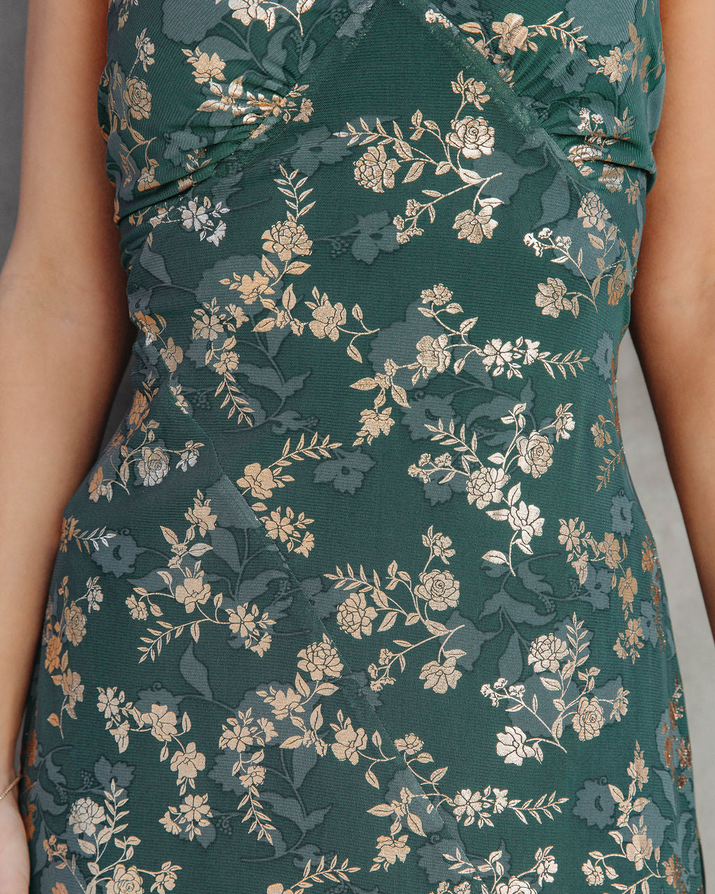 Earned It Floral Metallic Slit Maxi Dress - Green - Se7enfashion