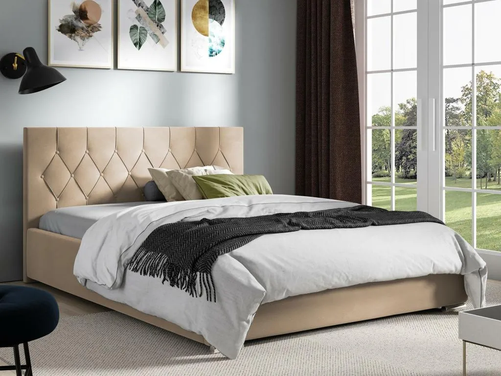 Cama Cosinor 160, doble, de color marrón claro, 180x200, tapiz, somieres, 198x222x92cm abb1701785