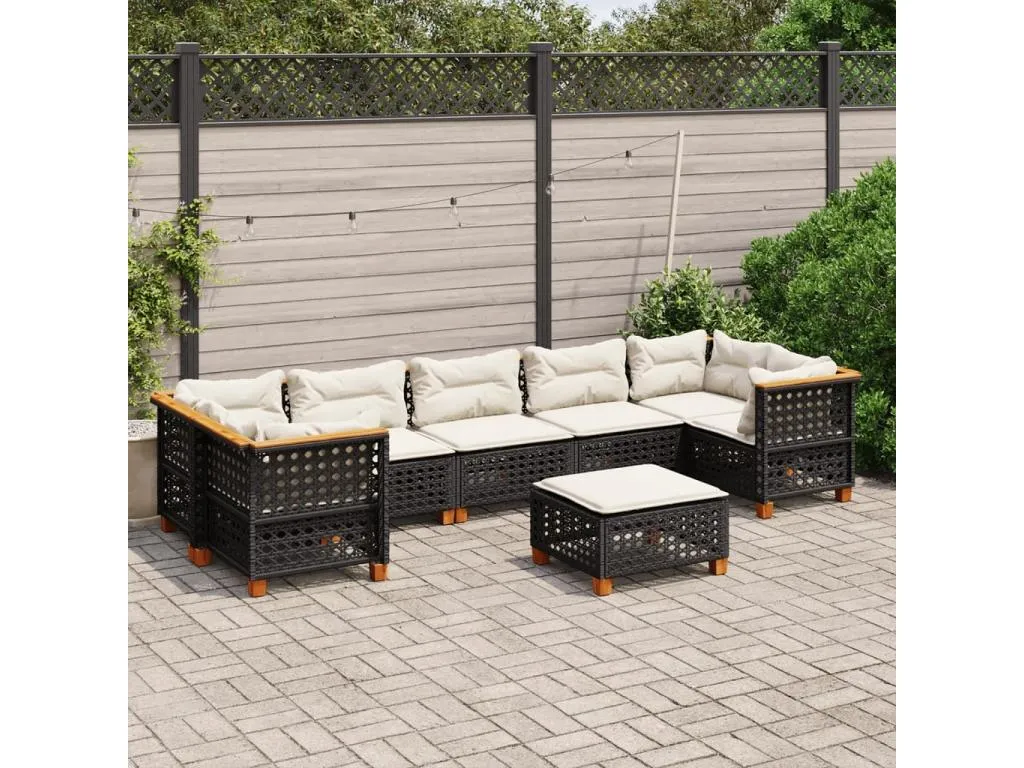 Set de sofás de jardín 8 piezas y cojines ratán sintético negro hood55865