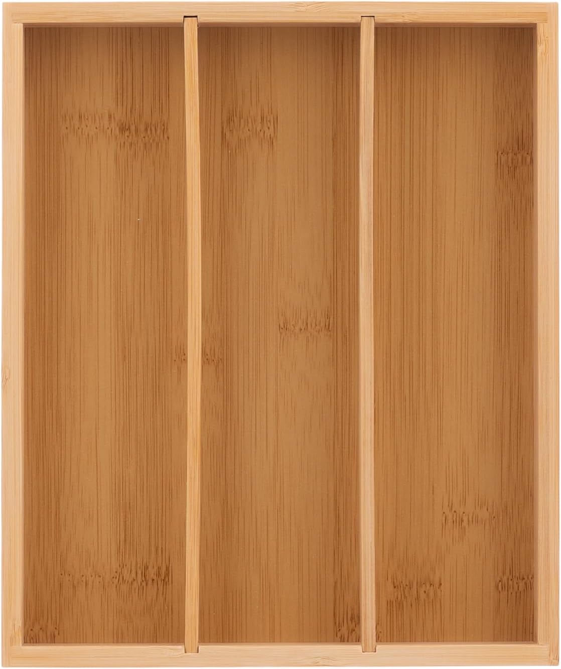 Wooden Silverware Organizer for Drawer, Bamboo Utensil Drawer Organizers, Kitchen Utensil Organizer Tray with 3 Storage Compartments, Flatware Organizers for Cutlery Flatware 