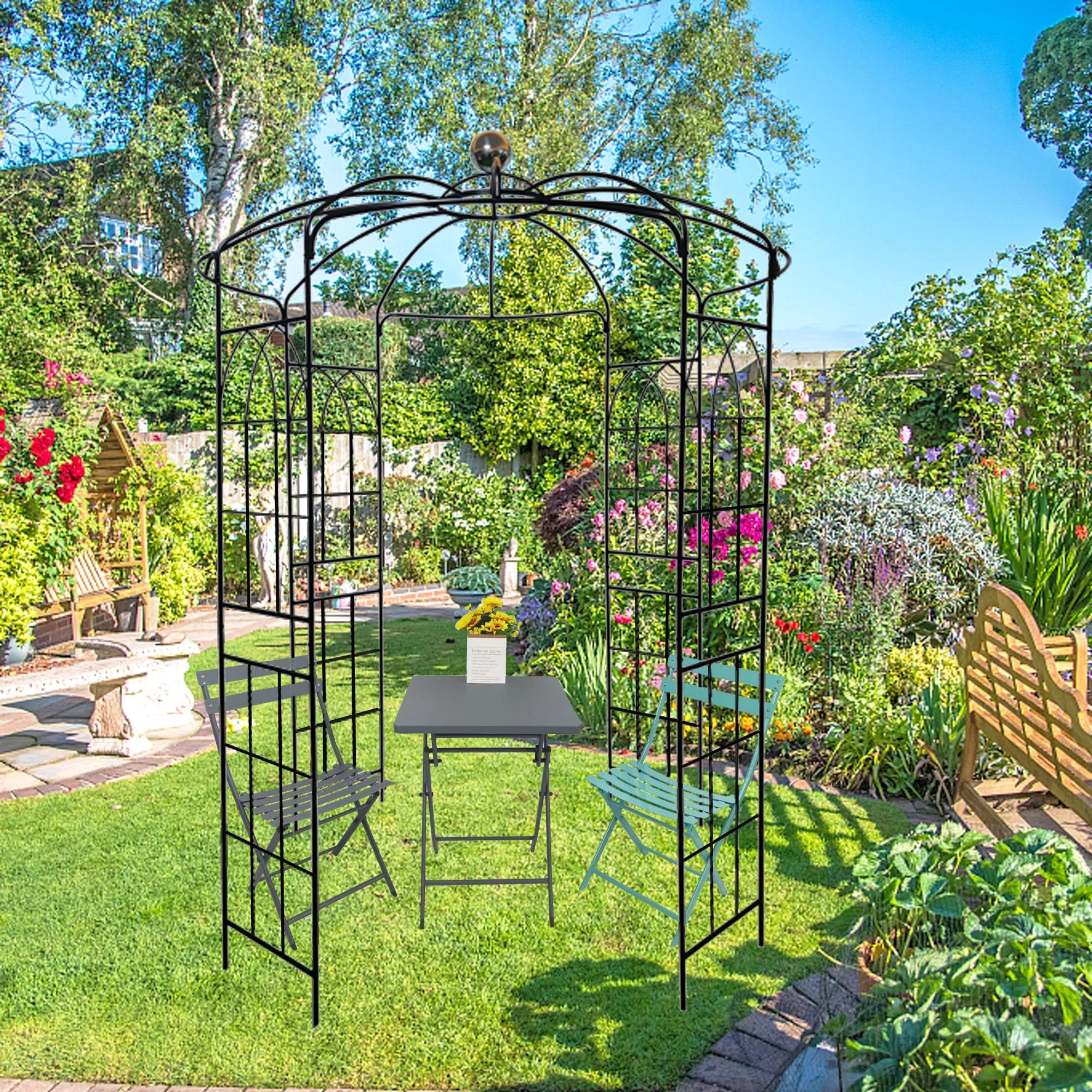 Metal Garden Arch Iron Garden Arbors Gazebo Dia81.3'' x 114.2'' High Birdcage Shape Pergola Pavilion for Wedding Ceremony Outdoor Black - Image 12
