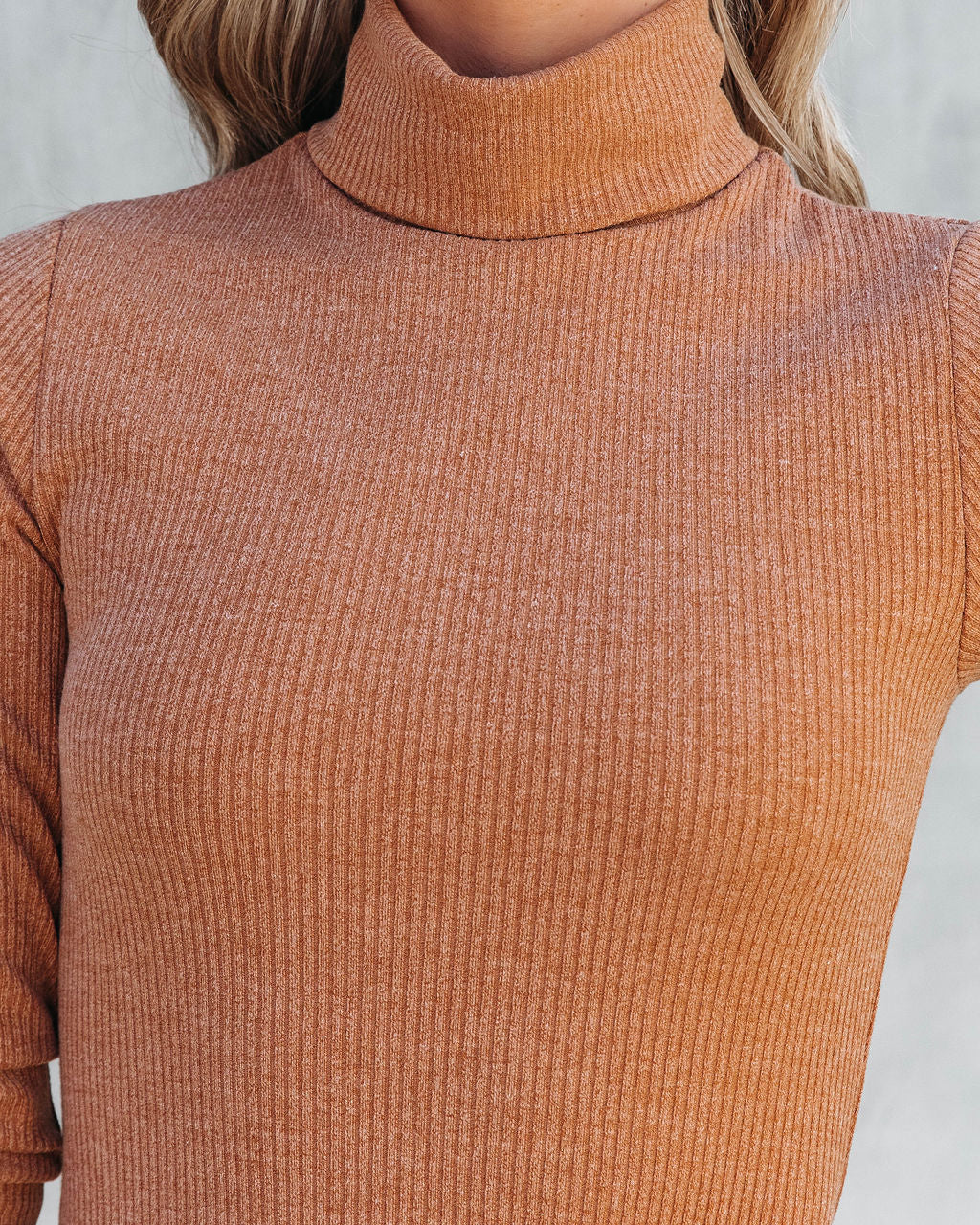 Katherine Ribbed Knit Turtleneck Mini Dress - Camel - Se7enfashion