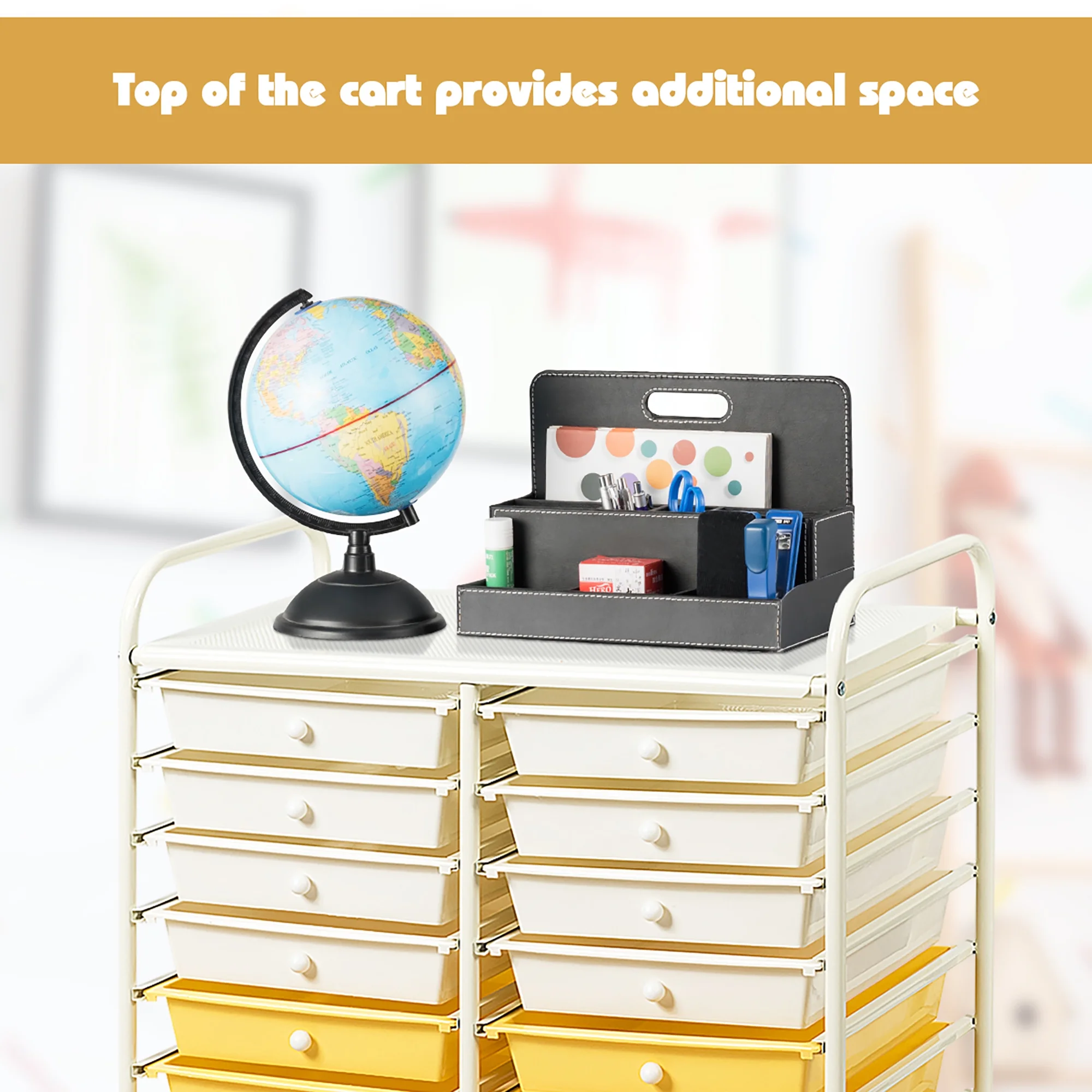Costway 20 Drawer Rolling Storage Cart Tools Scrapbook Paper Office School Organizer Yellow - Image 12