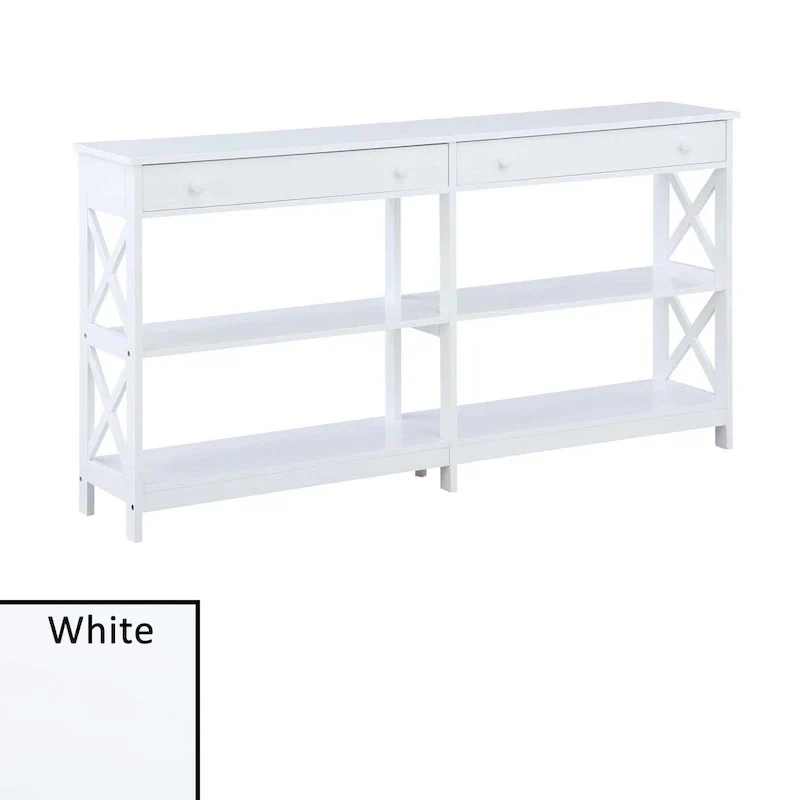 Oxford 60-Inch Console Table with Shelves and 2 Drawers by Convenience Concepts