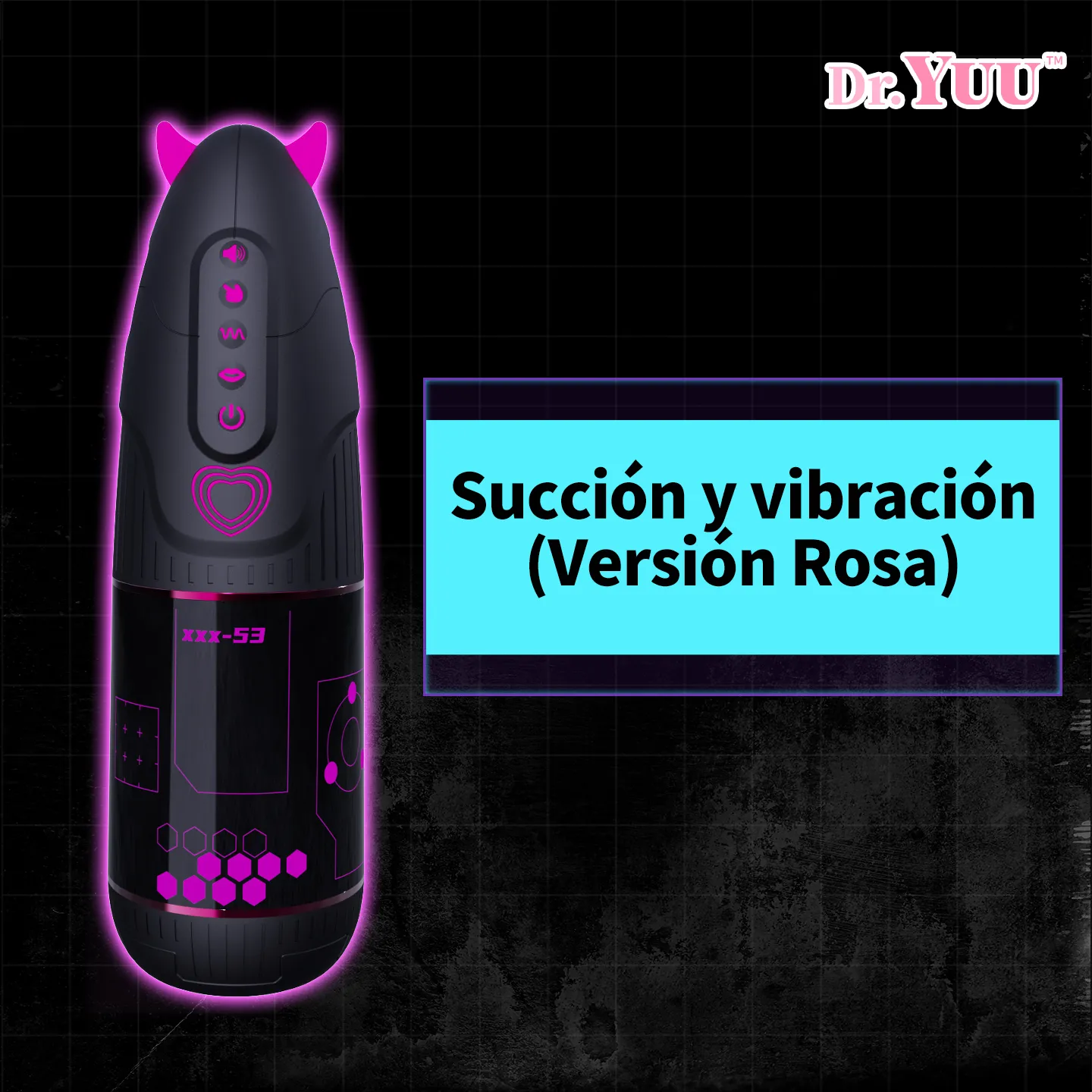 Masturbador inteligente rosa neón con succión y vibración potente en material TPE suave. Dr.YUU