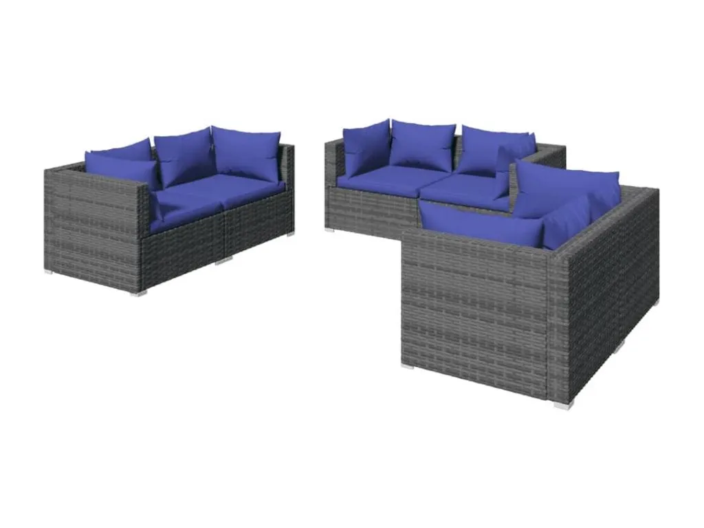 Set de sofás de jardín 6 piezas y cojines ratán sintético gris 28234ondq