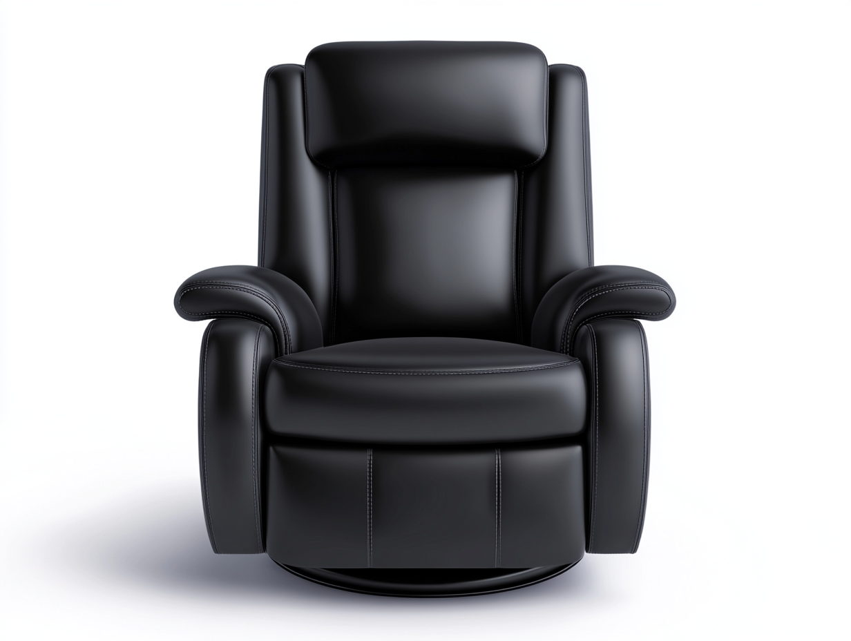 Sillón reclinable de cuero negro con respaldo y reposapiés