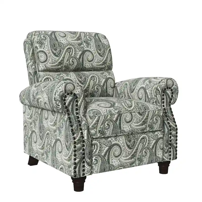 Push Back Recliner Chair with Padded Cushion and Solid Wood Legs