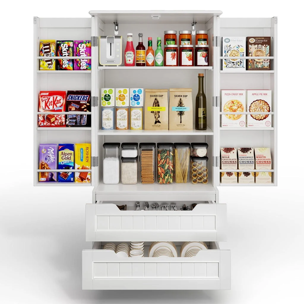 Aiho 47" Kitchen Pantry Storage Cabinet for Kitchen Dining Room - White - Image 2