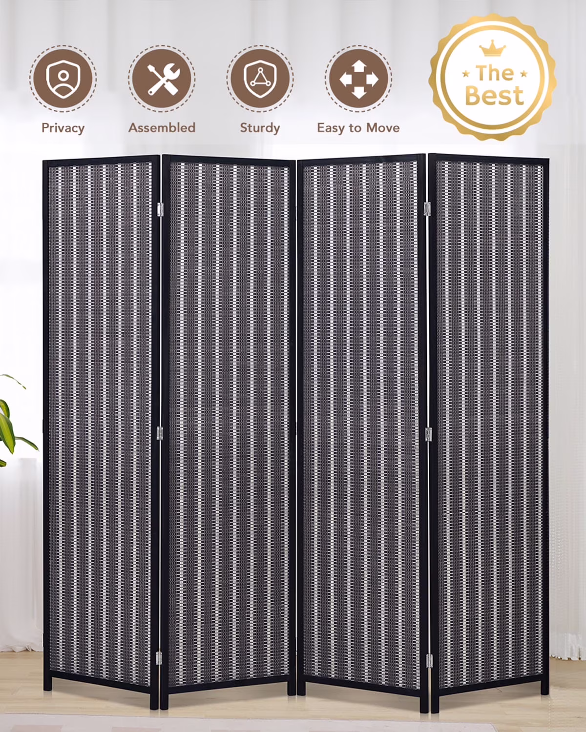 JOSTYLE 4-Panel Room Divider 6ft Tall Extra Wide Folding Privacy Screen with Diamond Double-Weave Divider for Room Separation Freestanding Red Brown - Image 6