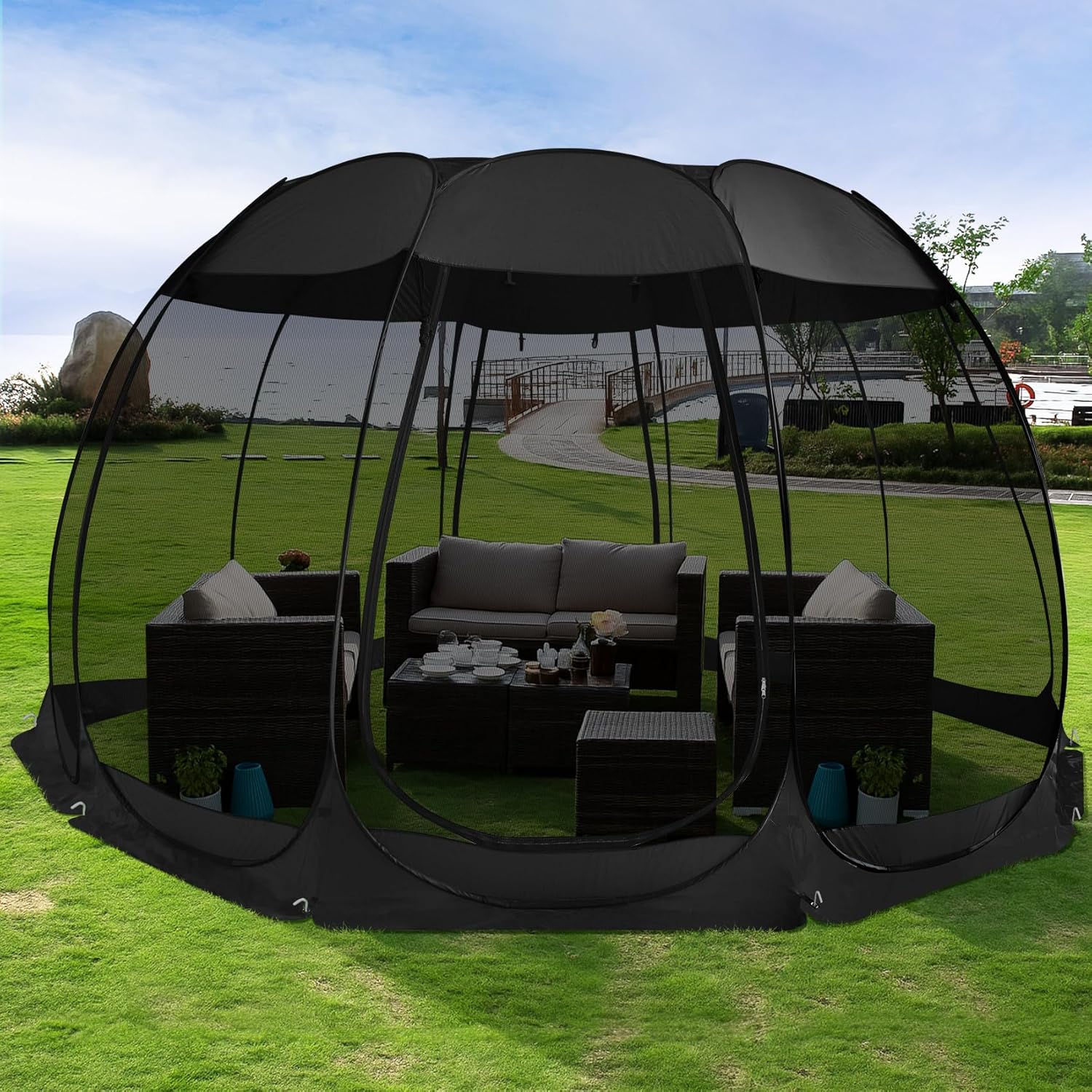 Screen gazebo sleeps 6-10-15 people Igloo-style canopy tent mosquito net on the sides Perfect