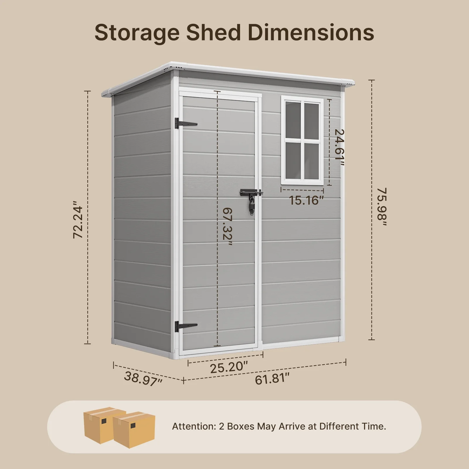 6x4 FT Resin Storage Shed, Lofka Plastic Outdoor Shed with Heavy Duty Floors, 135.6 cu ft, Colorfast, Side Window, Double Lockable Doors for Garden Backyard