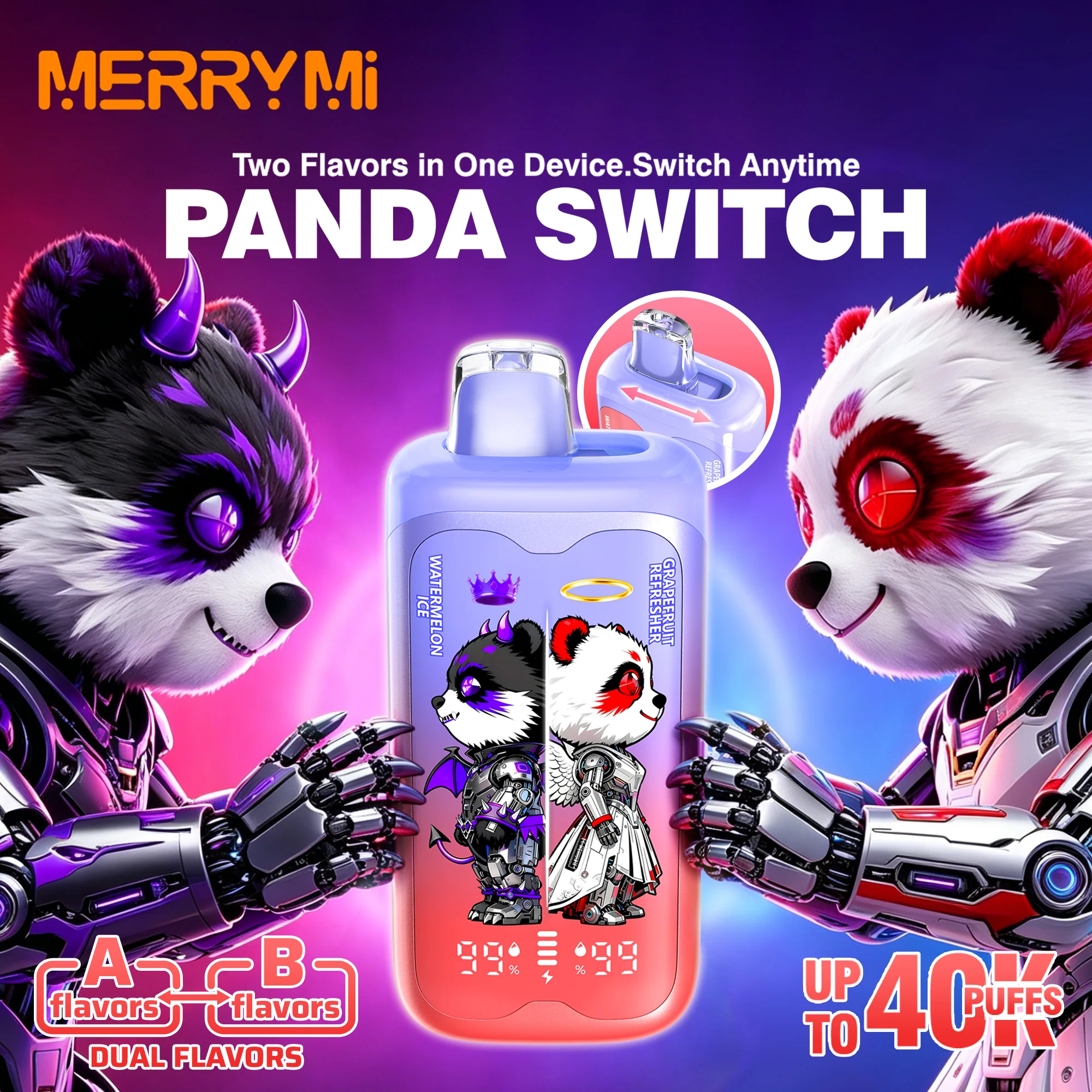 MerryMi Panda Twins 40K újratölthető eldobható e-cigaretta (minden íz)