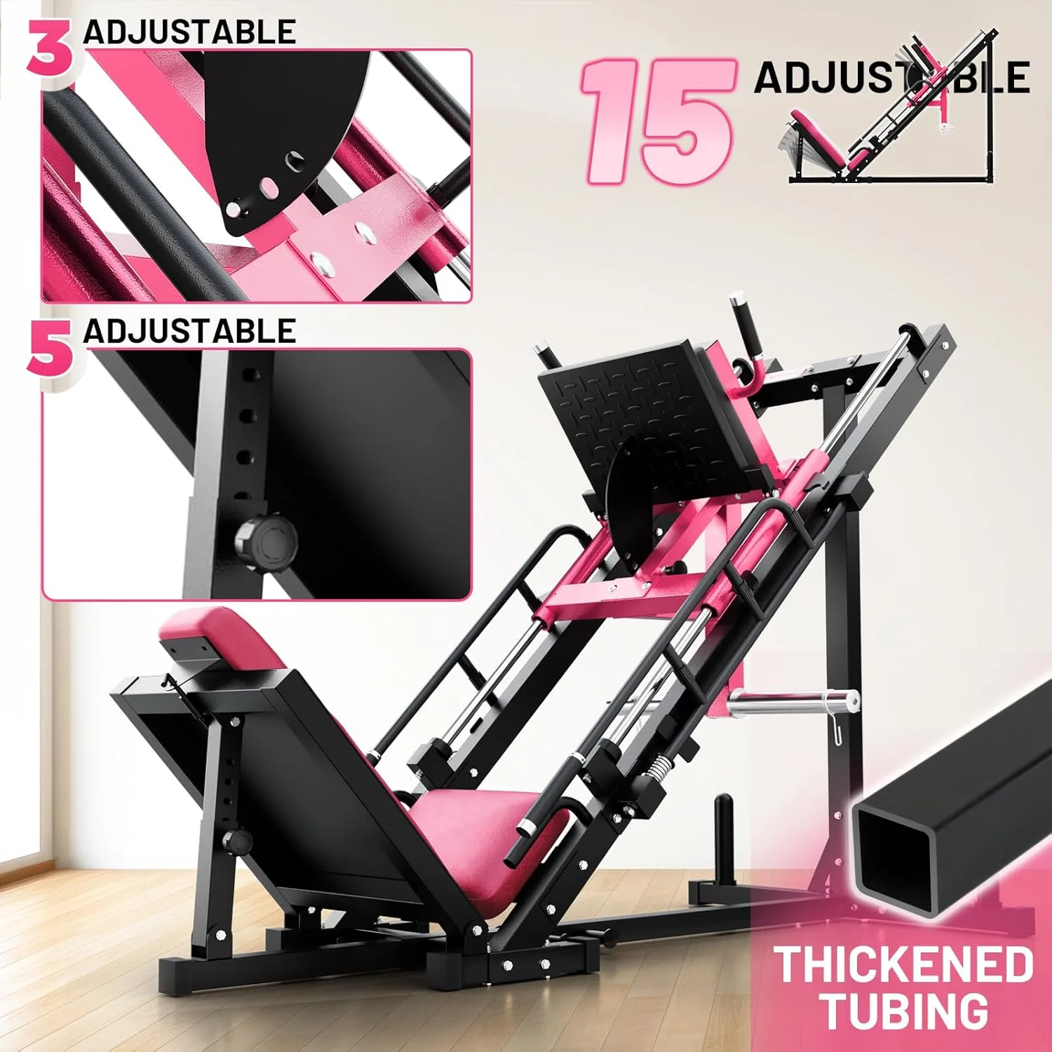 RitFit Leg Press Hack Squat Machine, Professional Adjustable Leg Press Machine for Home Gym with Linear Bearing, Specialty Hack Squat Machine for Full Lower Body Workout with Weight Storage, Pink - Image 8