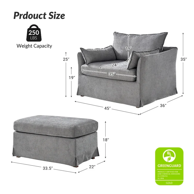 Sophie Contemporary Oversized Slipcovered Armchair and Ottoman with Lockable Rear Wheels