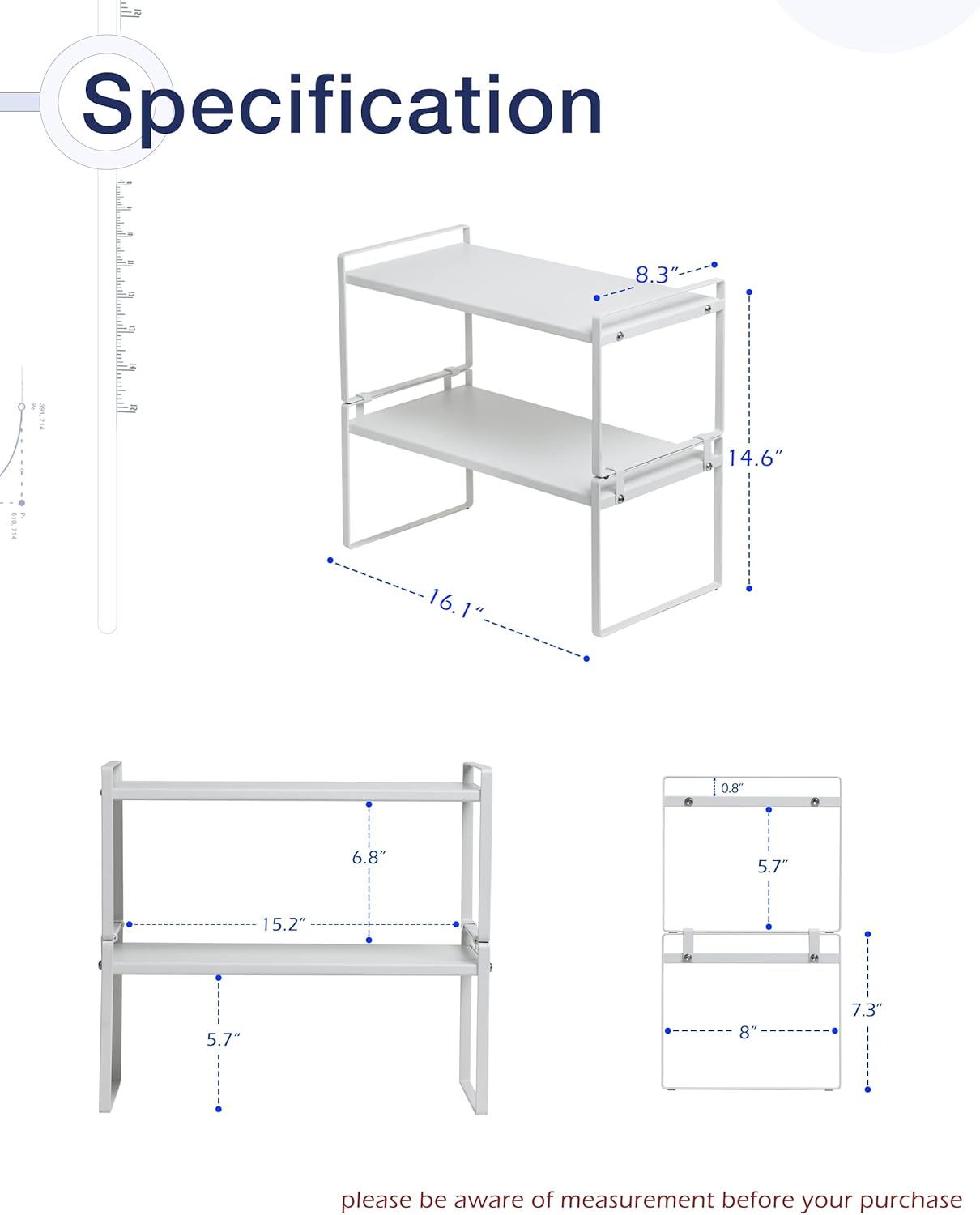 Nxconsu 2 Pack Cabinet Shelf Organizer 16.1