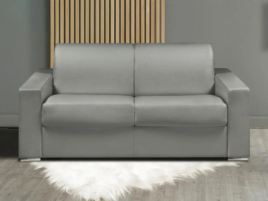 Sofá cama de 2 plazas tipo italiano de piel sintética Prietocasa - Gris - Somier de láminas de 120 cm - Colchón de 18 cm con memoria de forma