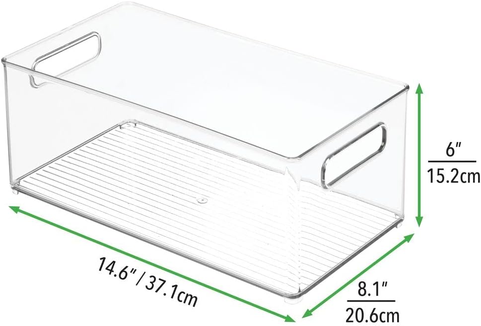 mDesign Deep Plastic Kitchen Storage Organizer Container Bin for Pantry, Cabinet, Cupboard, Shelves, Fridge, or Freezer - Holds Dry Goods, Sauces, Condiments, Drinks, Clear