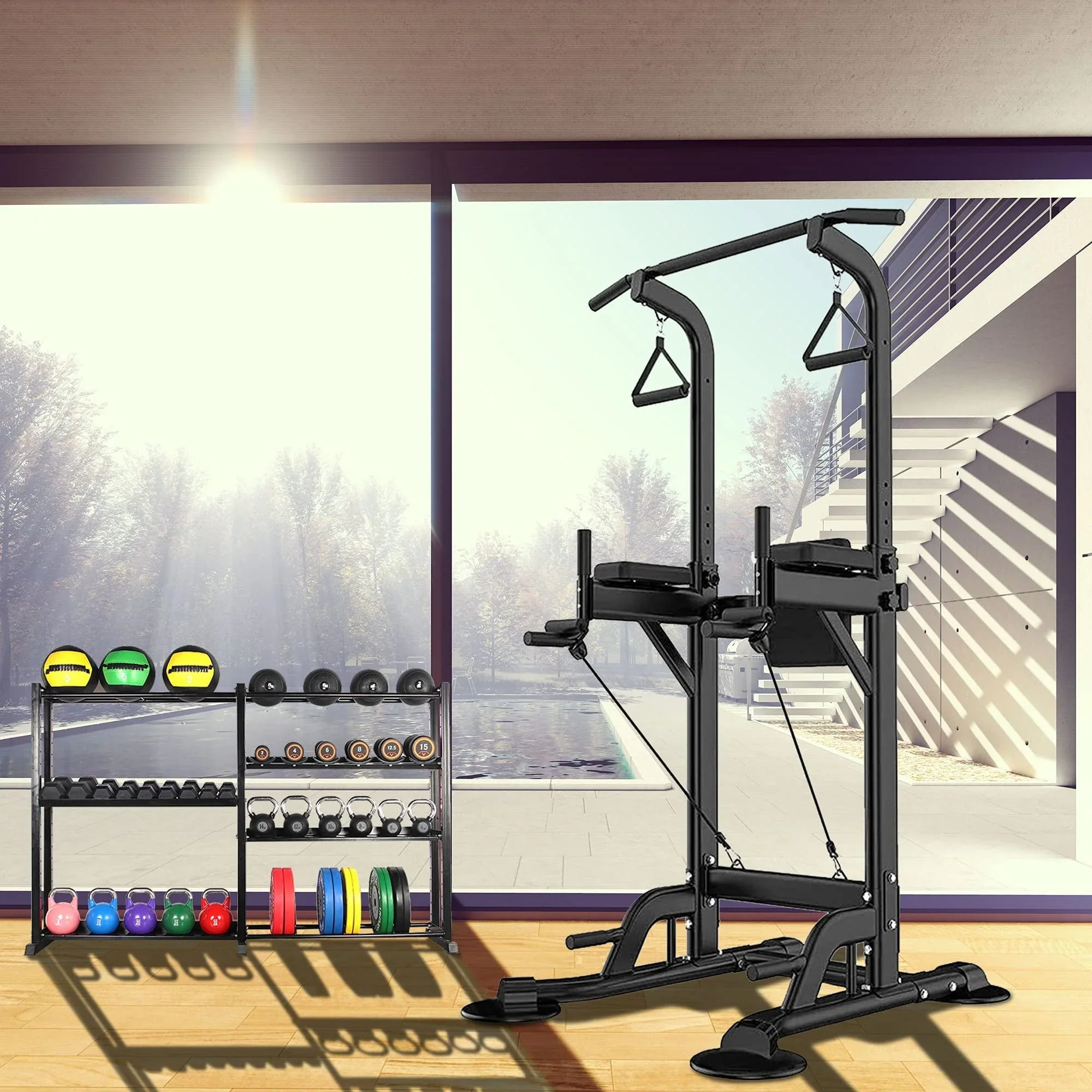 PROHIKER Power Tower Dip Station With Backrest And Resistance Band, Black - Image 11 PROHIKER Power Tower Dip Station With Backrest And Resistance Band, Black - Image 11