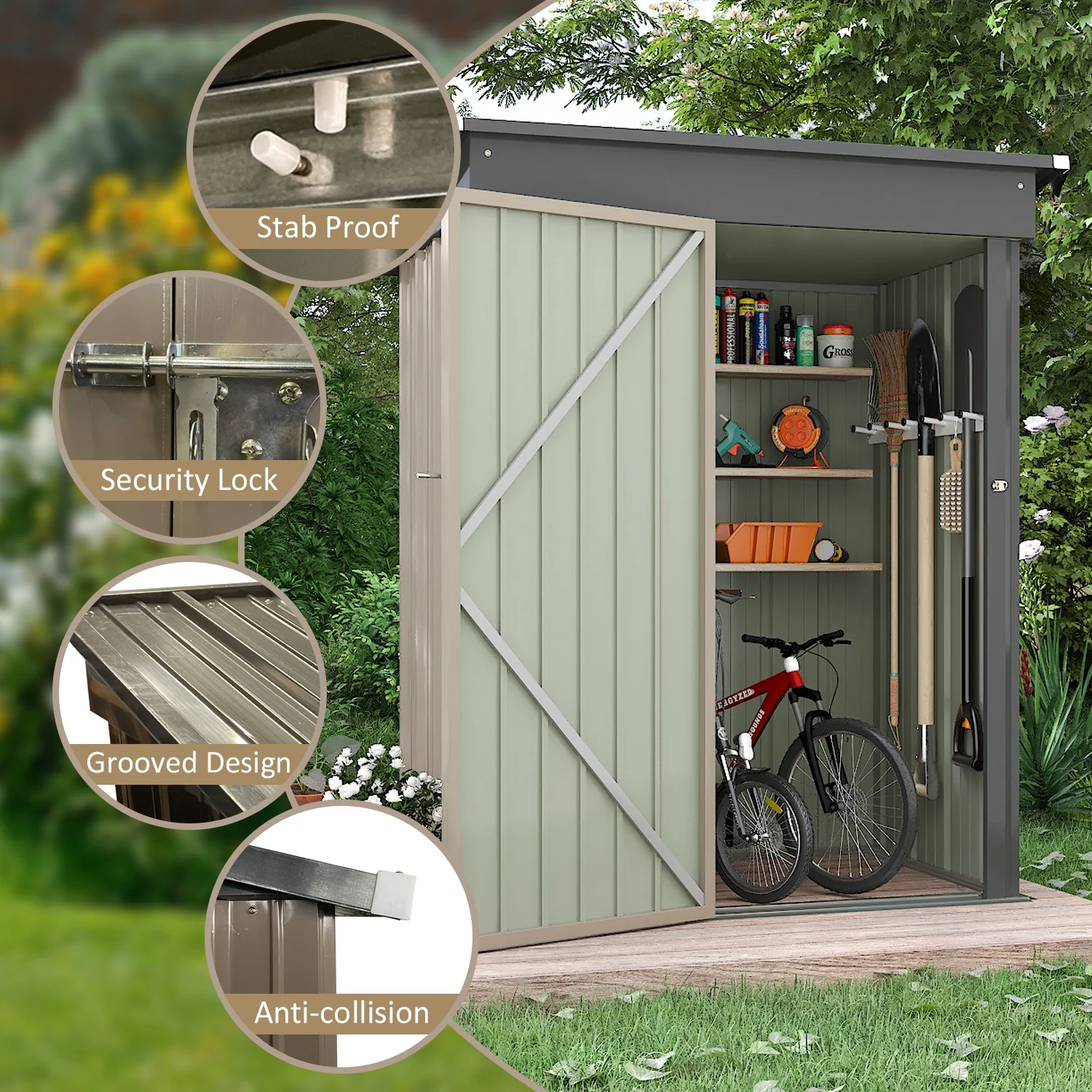 LACOO 4' x 6' Outdoor Storage Metal Shed for Tool Storage, Outdoor House for Backyard & Garden,Brown - Image 12