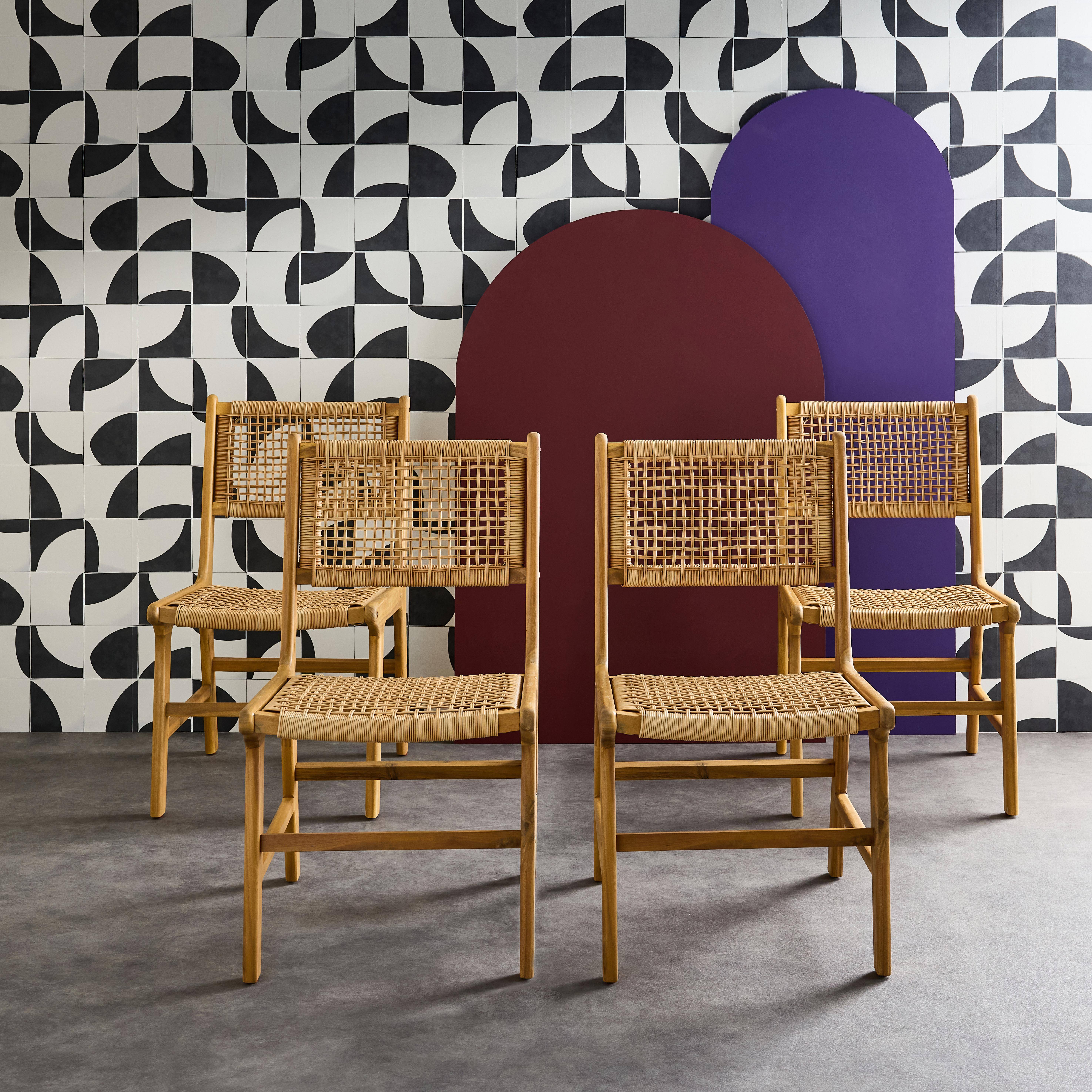 Ocara - Silla de caña y madera, set de 4
