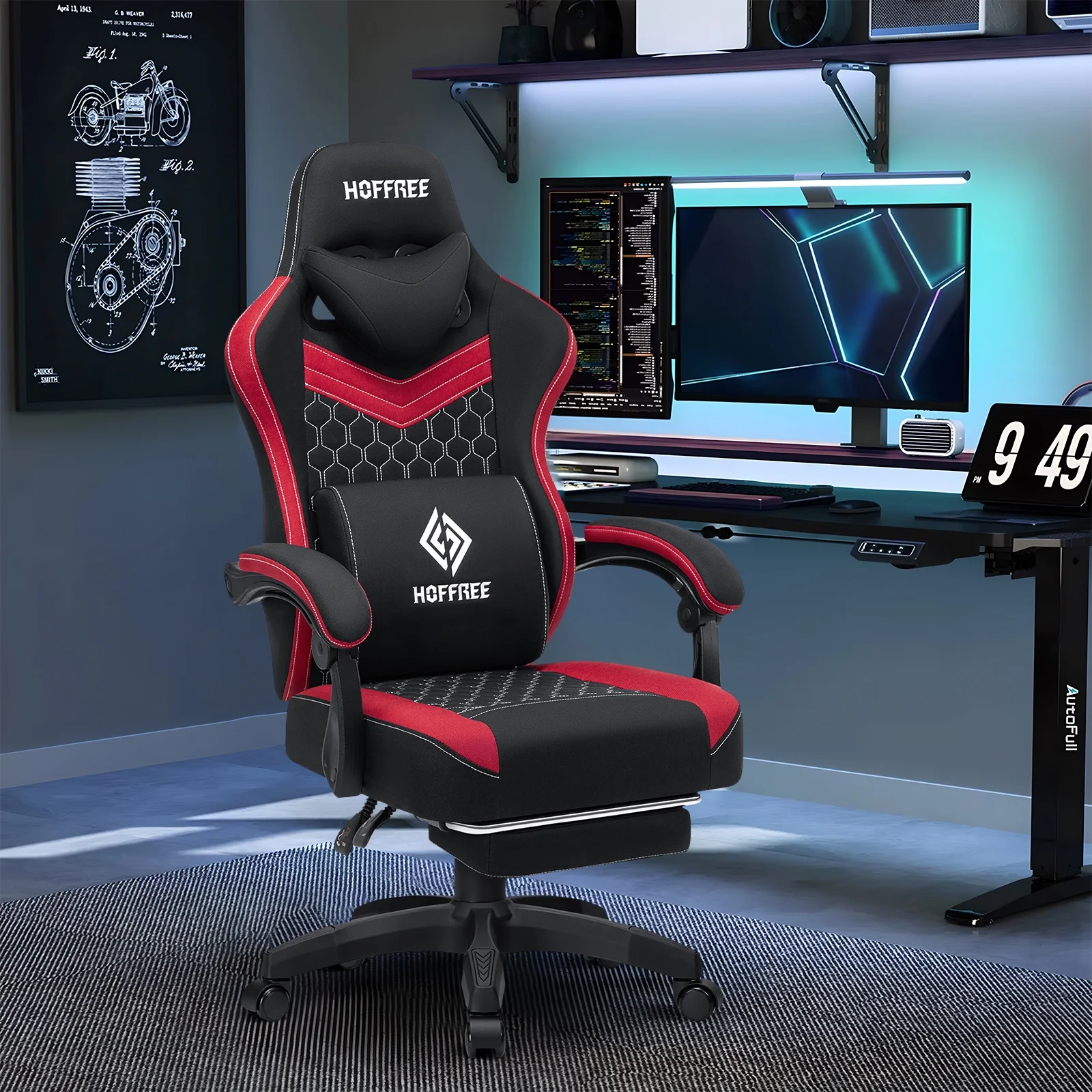 Hoffree Gaming Chair with Massage Fabric Office Chair with footrest for Adults, Ergonomic Gamer Chair with Headrest and Lumbar Support for Office Gaming, 440 LBS - Image 46