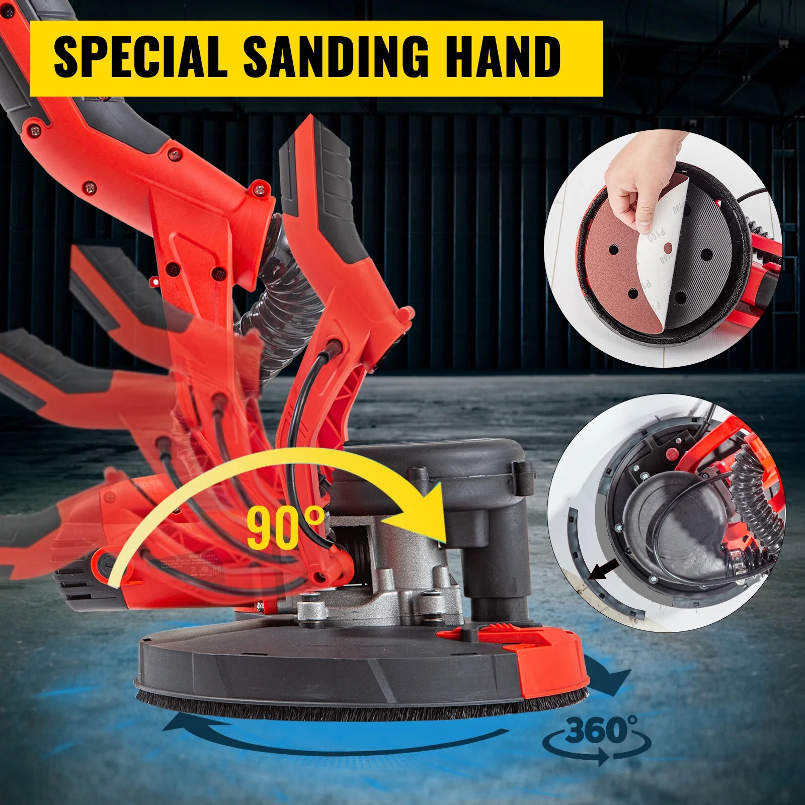 9" Drywall Sander 850W 6 Variable Speed Foldable Sander with Vacuum Bag - Image 3
