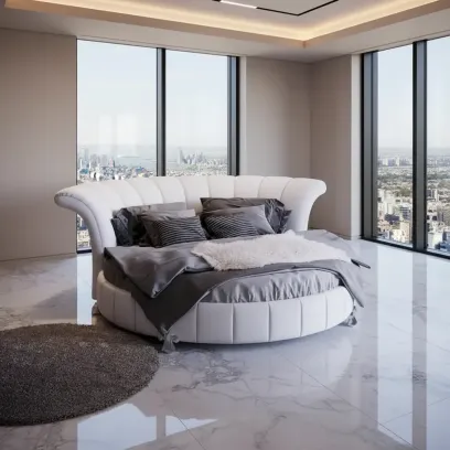 Sofacraft White Faux Leather Venetian Round King Bed