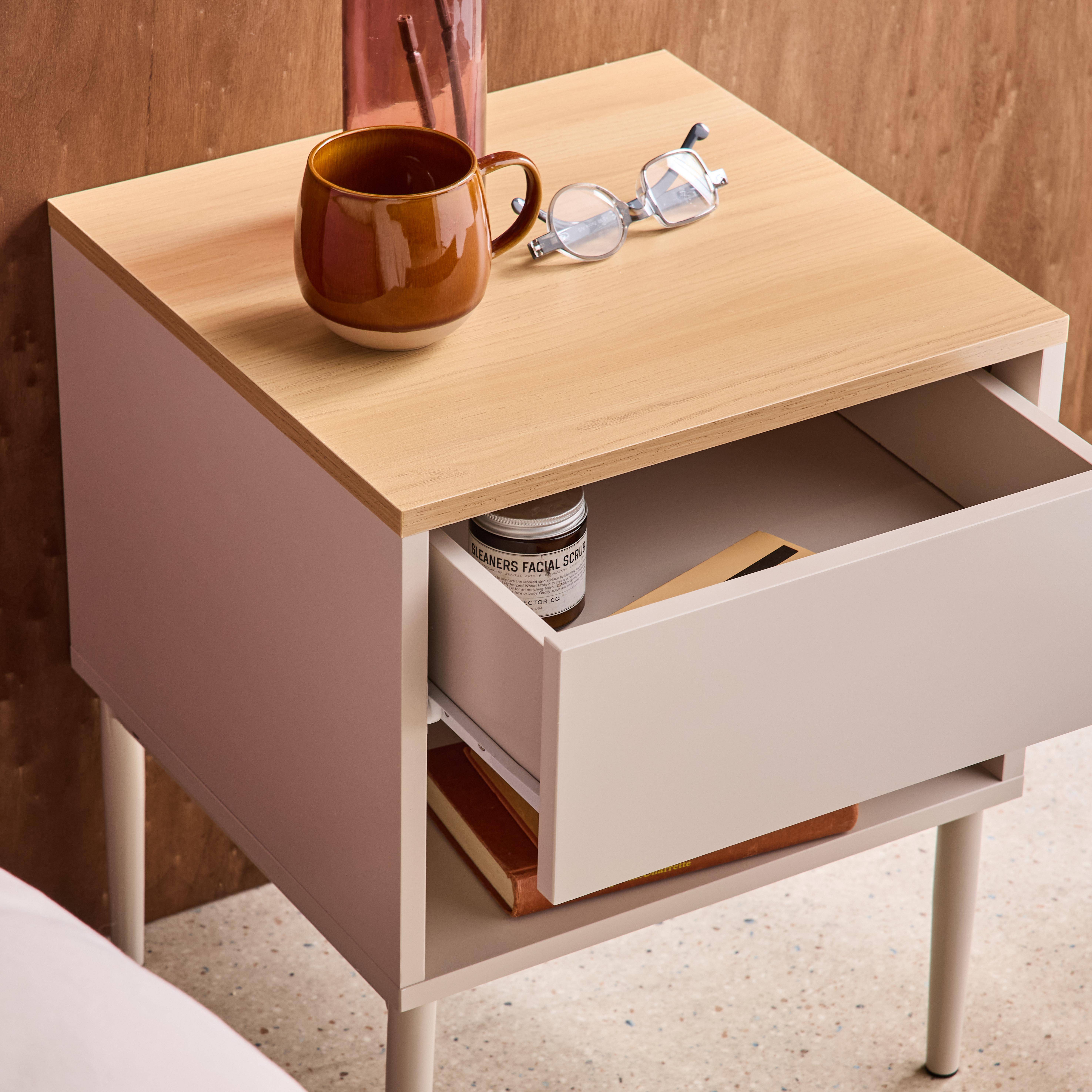 Ashton - Mesita de noche de metal y decoración de madera 1 puerta 1 nicho
