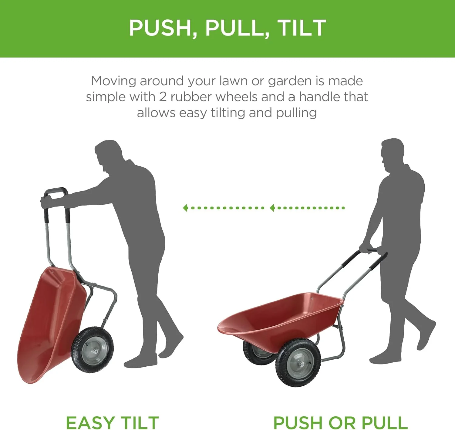 ZMMOO Dual-Wheel Home Utility Yard Wheelbarrow Garden Cart w/Built-in Stand for Lawn, Gardening, Construction - Red - Image 6