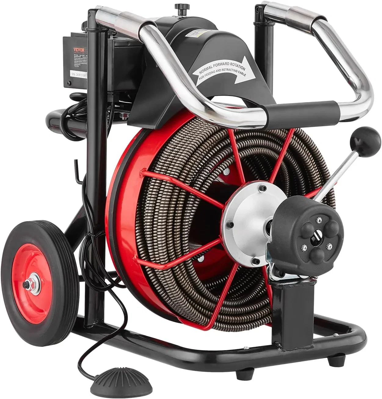Drain Cleaner Machine 100FT x 1/2 Inch, Auto Feed Sewer Snake Auger on Wheels, 550W Portable Drain Cleaning Machine with 8 Cutters & Air-activated Foot for 2" to 4" Pipes