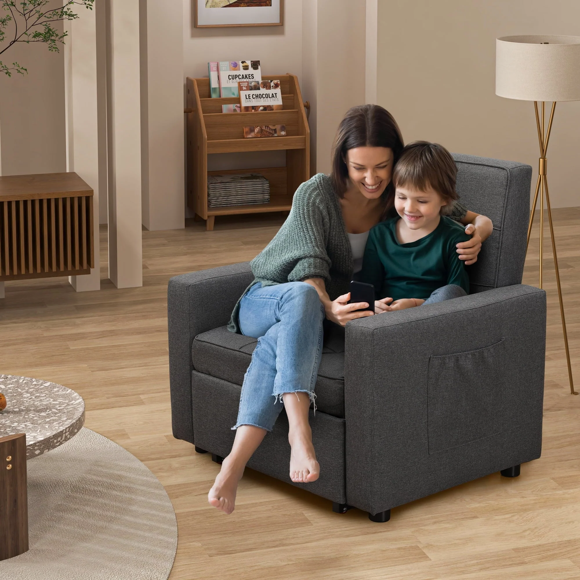 Tolead 3-in-1 Convertible Sofa Bed Sleeper Chair with Adjustable Backrest, Gray - Image 2