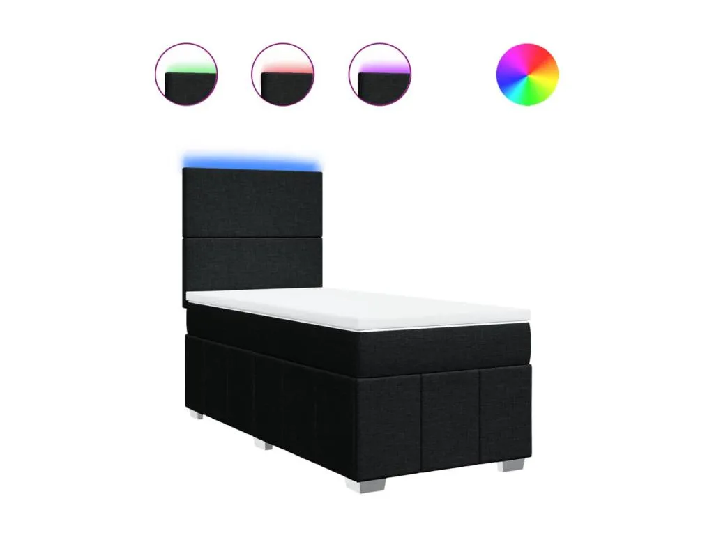 Cama box spring con colchón tela negro 90x190 cm bsm3520224