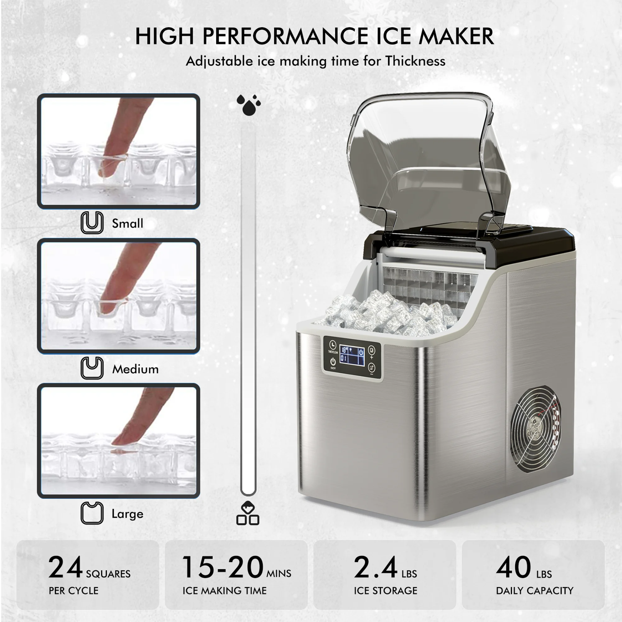 Portable Ice Maker 40Lbs/24H Countertop Self-Cleaning with Ice Scoop and Basket - Image 7