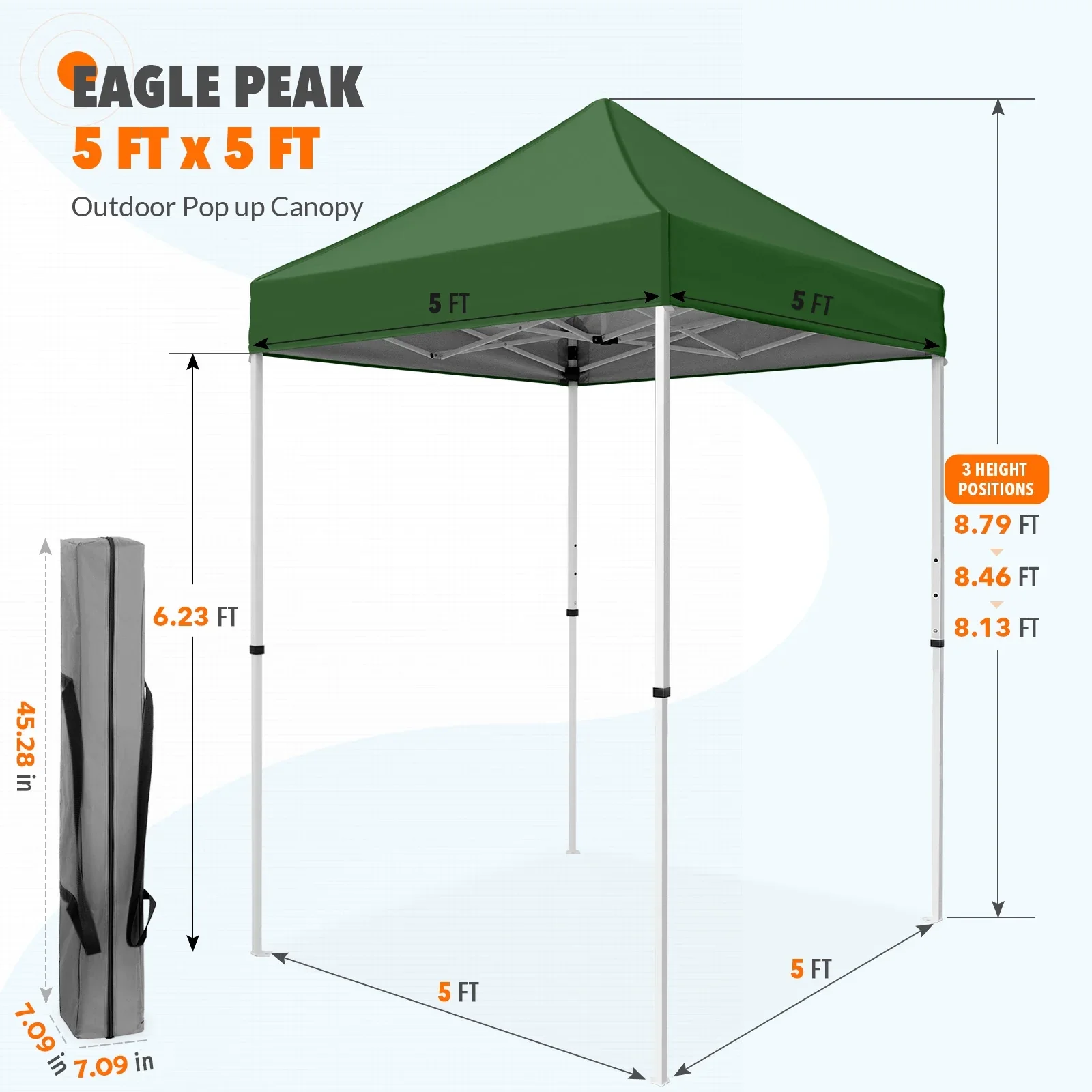 EAGLE PEAK 5x5 Pop up Canopy Tent Instant Outdoor Canopy Easy Set - up Straight Leg Folding Shelter（blue）
