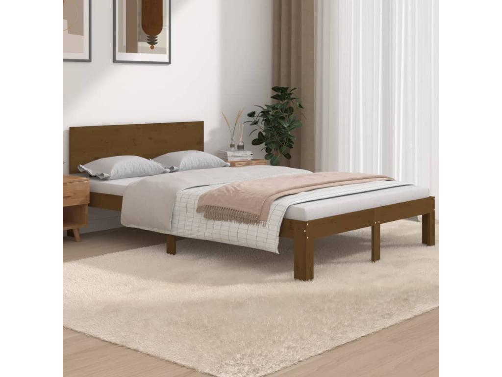 Día y Noche - Día y Noche Estructura de cama doble madera maciza marrón miel 120x190 cm